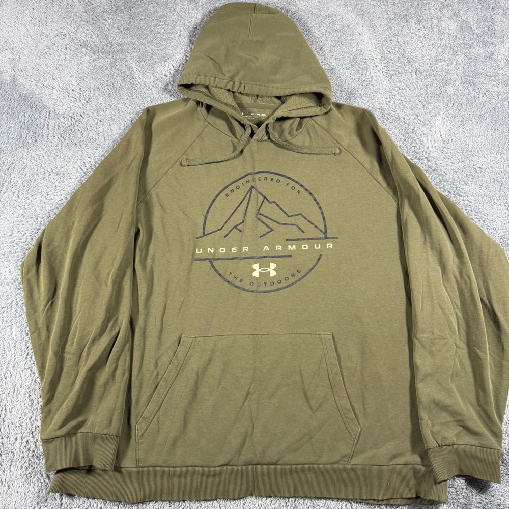 Under Armour Hoodie Mens 3XL Army Green Outdoors Mountain Graphic Pullover